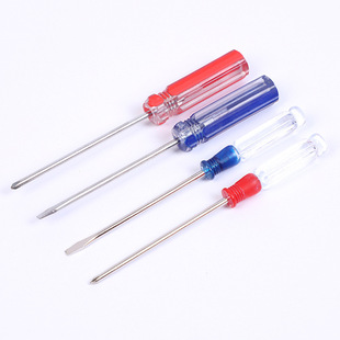 Factory wholesale Crystal two-color transparent handle screwdriver word cross mini two-color crystal red and blue screwdriver