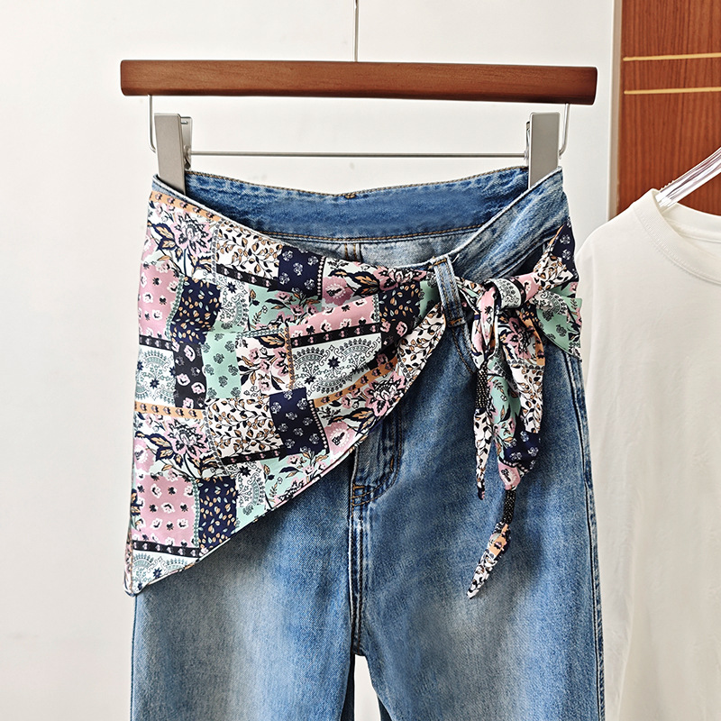 Silk Scarf Belt for Women 2025 New Style Decorative Matchinging Jeans with Skirt Long Triangular Scarf Butt Curtain Wholesale