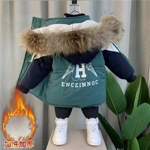 Boys' winter parka cotton-padded jacket 2023 new western style boys' baby mid-length thickened coat children's cotton-padded jacket
