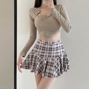 New Split Skirt Long-sleeved Conservative Swimming Suit for Students Women's Belly-covering Slimming Ins South Korea Hot Spring Sun Protection