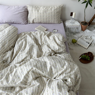 Factory direct ins retro floral cotton cotton bed four-piece quilt cover quilt cover bed hat dormitory three-piece set