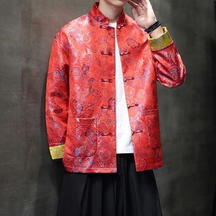 2024 New Chinese Style Chinese Style Men's Light Luxury National Color Tianxiang Jacquard Button Vertical Collar Jacket Tang Coat Color-block Jacket