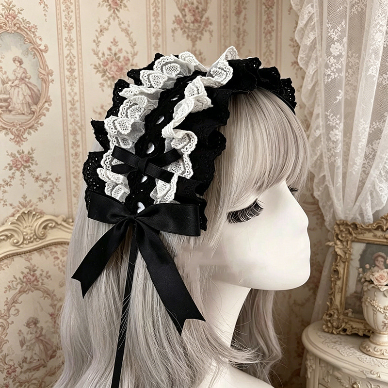 Gothic Style Lolita Headband, Lace Bow Hair Accessory, Dark Sweet Cool Lolita Headband, Lolita Accessories