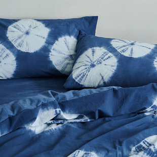 Cotton Plant Tie-Dye Four-Piece Set Simple Retro Pure Cotton Comfortable Soft Quilt Cover Bed Sheet 1.8m Bedding
