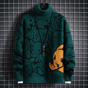 Autumn Youth Casual Thickened Green Spot Winter Round Neck Long Sleeve Loose Jacquard Men's Wear