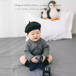 Детская одежда для фотосъемки Xiaoyanzi, нормальный серый домашний стиль для документальных фильмов, мужская и женская одежда для детей на 100 дней, одежда для фотосессии на годовах