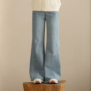 Explosive autumn and winter four-sided bullet retro large girls jeans loose non-sticking legs wide legs micro-pants cross-border ins