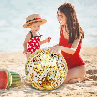 Cross-border wholesale in stock super transparent PVC inflatable sequin ball water toys photo props inflatable beach ball