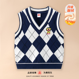 Children's Knitted Vest 2024 Autumn and Winter New Boys' Hair Academy Style Vest Baby's V-neck Sleeveless Sweater Trendy