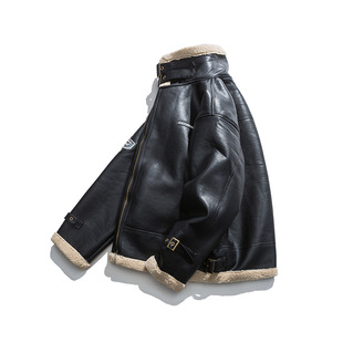 CATTEE winter fur integrated men's leather coat Pu Shuai lamb fur motorcycle leather jacket fleece-lined thickened coat