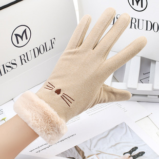 Cross-border German velvet touch screen autumn and winter women's gloves thickened warm velvet Korean fashion riding windproof
