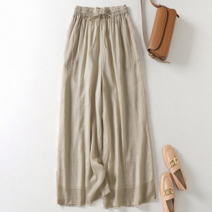 Real Shot in stock New High Waist Breathable Double-Layer Ramie Wide-Leg Pants Loose Dose Thin Cropped Casual Pants Culottes