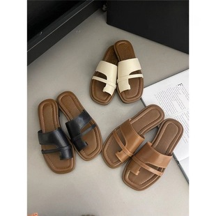Toe Slippers Women's Shoes 2025 New Summer Korean Style Retro Simple Dress Slip-on Roman Sandals