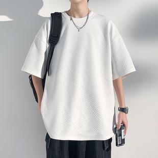 2024 New Short-sleeved T-shirt Men's Summer Full Print Waffley Texture Half-sleeved T-shirt Men's Japanese Loose T-shirt Men's