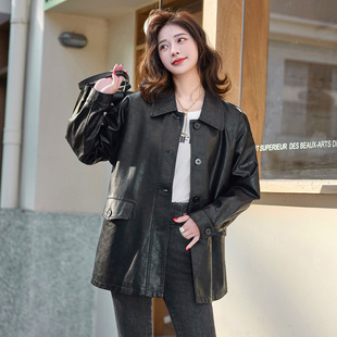 Daifa Haining Genuine Leather Women's 2024 New Korean Fashion Loose Women's Sheepskin Mid-length Coat Trendy
