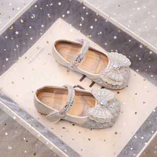 Girls' Shoes Bow Princess Shoes 2025 Spring and Autum New Kidsren's Shiny Rhinestone Small Leather Shoes Autum Baby Shoes