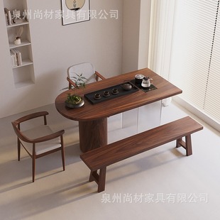New Chinese Style Solid Wood Tea Table and Chair Combination Household Small Apartment Balcony Kung Fu Tea Table Acrylic Walnut Tea Table