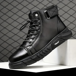 Foreign trade cross-border plus size men's non-tie boots with side zipper, casual and comfortable walking shoes, easy to wipe