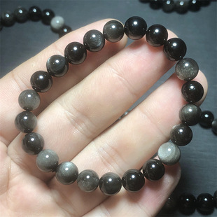 Welfare run natural Mexico silver obsidian bracelet double silver eye crystal black gold obsidian jewelry bracelet manufacturers wholesale