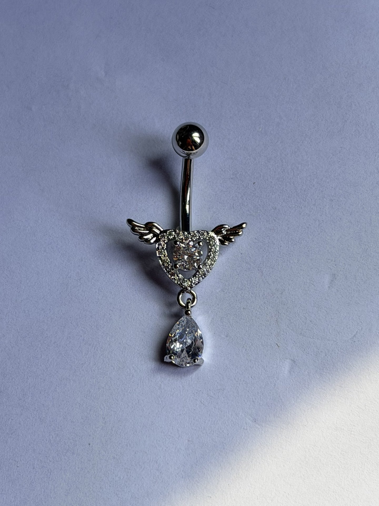 Cross-Border Hot-Selling Love Angel Wings Navel Piercing with Zircon Stone, European and American Trendy Body Piercing Jewelry Wholesale