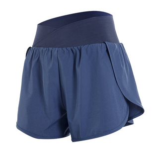 High Waist Yoga Shorts Women's Summer Gym Training Pants High Waist Loose Anti-glare Fake Two-piece Sports Pants