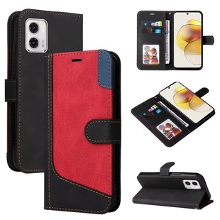 Cross-border applicable MOTO G73 flip card wallet phone case E13 simple three-color stitching G42 drop-resistant leather case