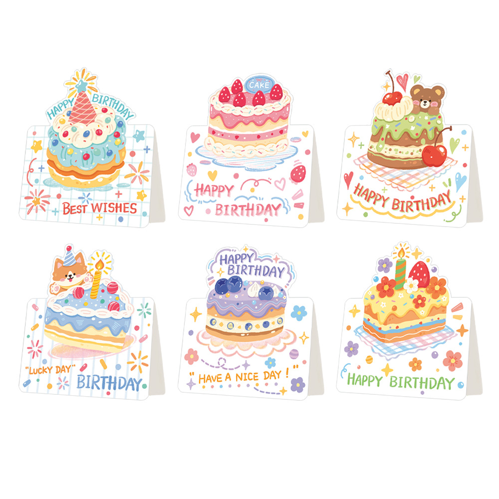 Korean-Style Hand-Painted Cake Birthday Greeting Card, Cute Ins-Style 3D Folding Blessing Card, Student Holiday Message Card