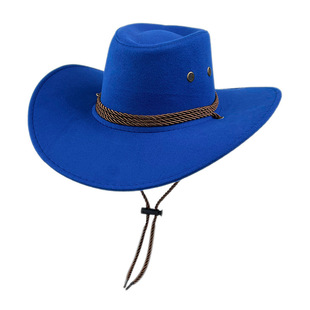 European and American Retro Jazz Woolen Hat with Large Brim, Western Cowboy Hat for Men, Tibetan Ethnic Style, Versatile Felt Hat for Women