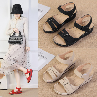 2023 New Cross-border Foreign Trade Sandals Women's Amazon Wedge Velcro Platform plus size Sandals