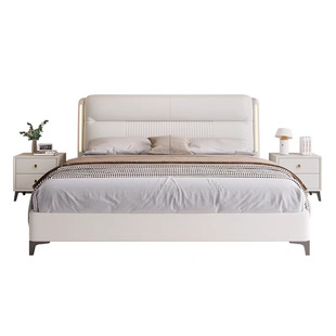 Leather Bed Light Luxury Modern Simple Master Bedroom Leather Bed 1.8 m Double Bed Small Apartment Soft Bag Italian Style Minimalist Wedding Bed