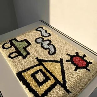 Cartoon House Flocking Carpet Household Bedroom Tufting Irregular Carpet Dirt-resistant Non-slip Absorbent Mat Carpet
