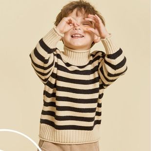 Boys' Half Turtleneck Sweater Children's 2023 Winter Korean Style Baby Base Shirt Girls' Thickened fleece-lined Warm Knitted Sweater