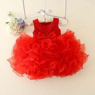 New Flower Girl Dress Bow Princess Dress Puffy Dress Children's Dress Beaded Wedding Dress Children's Dress