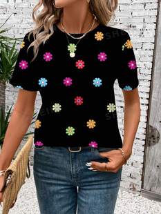 Fashion Hot Sale Christmas Halloween Double Series 3D Print Women's Trend Shoulder Round Neck Loose Short Sleeve T-Shirt