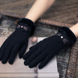 Suede Gloves for Female Students Autumn and Winter Warm Cute fleece-lined Flip Couple Cycling Touch Screen Men's Half Finger Hands Constant