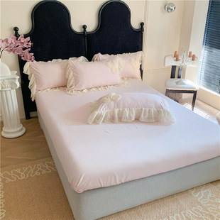 2025 New Style Washed Skin-friendly Cotton Flower Embroidered Bed Skirt Four-piece Princess Style French Vintage Lotus Leaf Lace