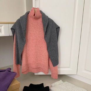 Seamless One-piece 2024 New Women's Wear Autumn and Winter Thickened Point Yarn Knitted Pink Turtleneck Sweater