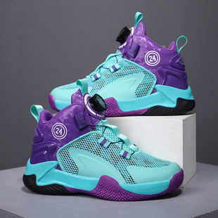 Boys' basketball shoes spring and autumn new mesh breathable rotating button basketball shoes big boys explosion wholesale