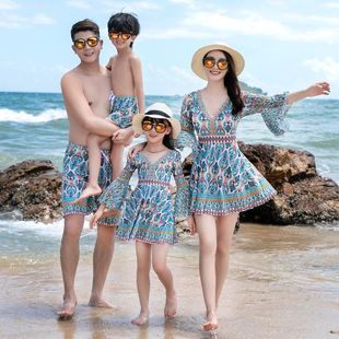 Parent-Child Swimsuit Split Conservative Children's Swimsuit Holiday Equipment Seaside Beach Swimsuit Three-piece Set Parent-Child suit