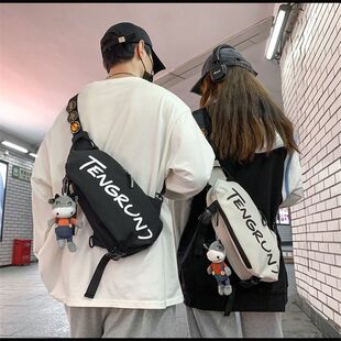 Fashion brand messenger bag men's ins Sports waist bag casual fashion shoulder bag female student personality small Cross bag chest bag