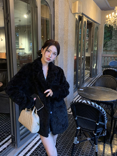 2024 new thick loose suit collar long solid color lamb fur coat women's fur coat winter