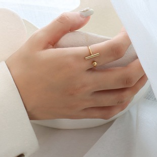 Японские и корейские Ring Wind Ring минималистичное T-образное кольцо с открытым кольцом титановой стали 18-каратного золотого пальца пара кольца