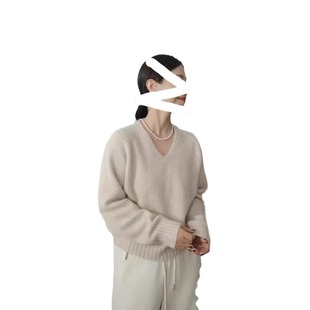 European Autumn and Winter Hollow V-Neck 100 Pure Wool Sweater Women's Loose Thickened Lazy Style Knitted Base Shirt Outer Wear Sweater