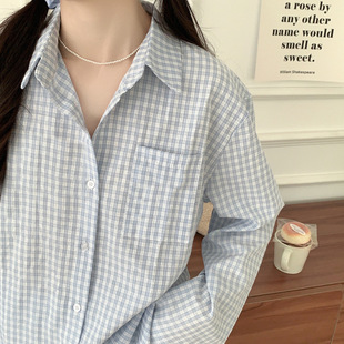 Real shot 2025 spring Korean version of the new pajamas sweet plaid pattern loose long sleeve home clothes suit women wholesale