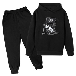 Autumn and winter children's pullover fleece-lined hoodie sweater children's clothing suit solid color casual children's clothing sweater suit