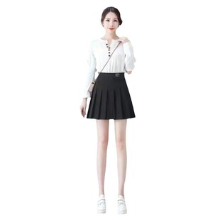 Internet Celebrity Live Broadcast 2025 Autumn and Winter Popular Versatile Pure Color Splicing Pleated Skirt Fresh and Sweet Short Skirt with Inner Skirt