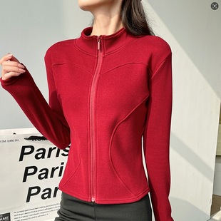 H119 Strictly Selected Koala Velvet Jacket Sports Women's Autumn and Winter New Vertical Collar Double Arc Curve Tight Top Zipper Cardigan
