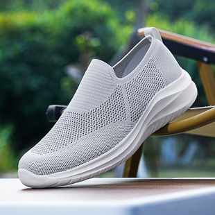 Shoes Men's Summer New Factory Direct Large Size Flying Woven Casual Shoes Soft Sole Lightweight Slip-on Walking Shoes