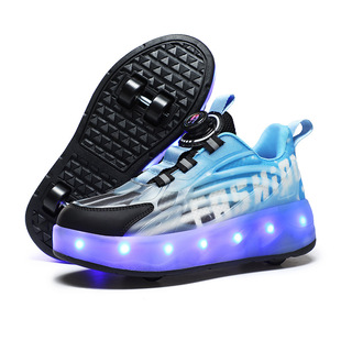 Cross-border foreign trade heelloo shoes four-wheel children colorful LED luminous shoes USB charging student pulley shoes for boys and girls
