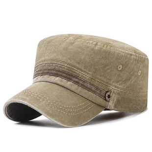 Washed Hat Old Cotton Cloth Flat Top Hat Cotton Breathable Button Cap Young and Middle-aged Dad Outdoor Sun Hat
